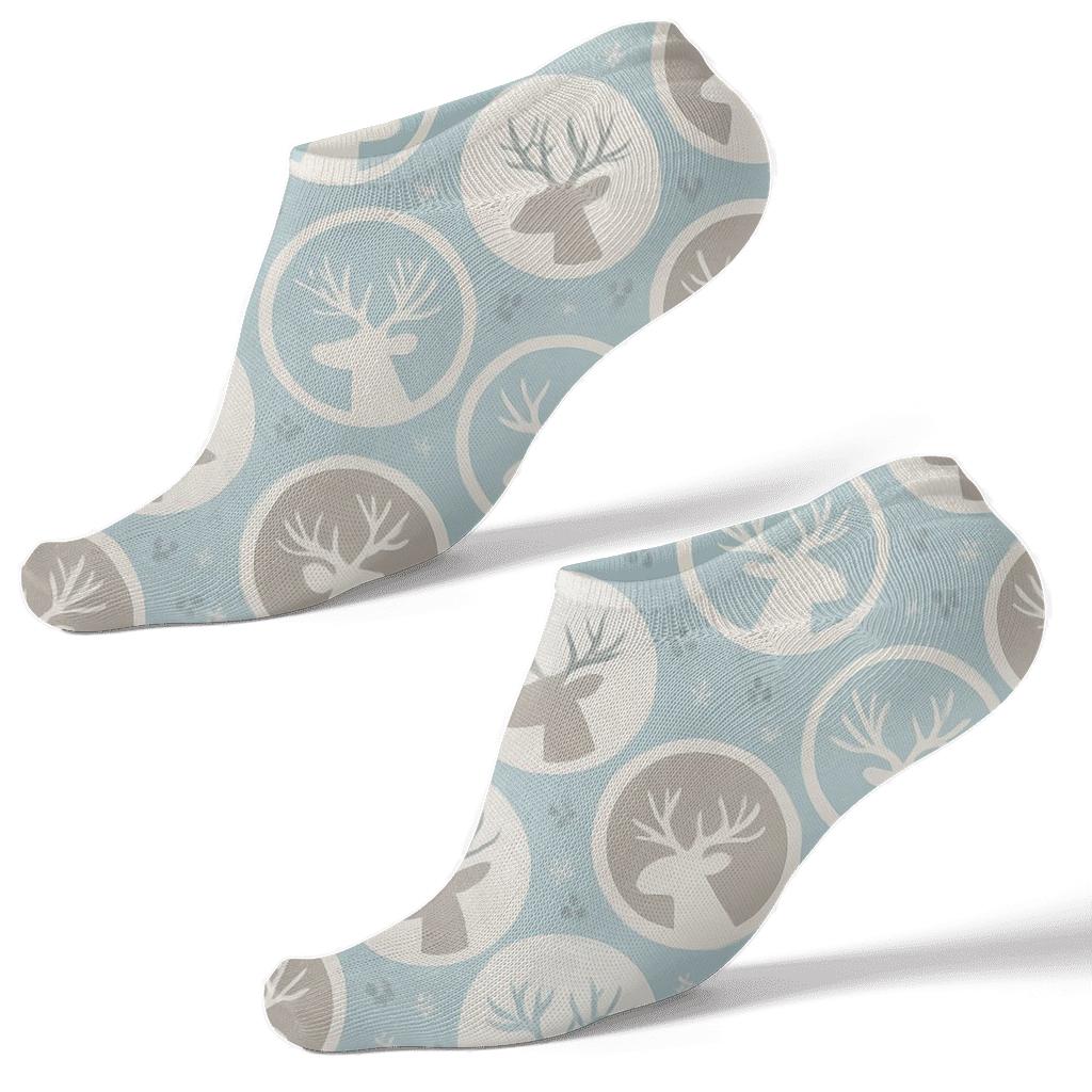 Snowfield Medallions With Reindeer Silhouettes custom ankle socks