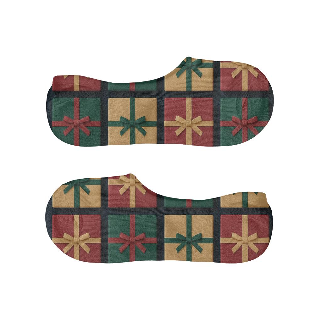 Gift Box Xmas Mosaic Tiles personalized no-show socks