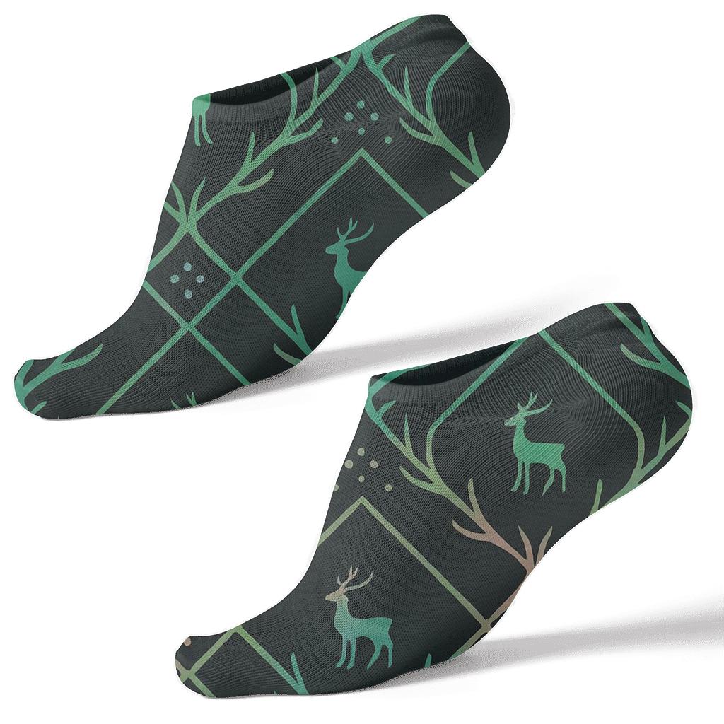 Aurora Antler Lattice Reindeer designer print ankle socks