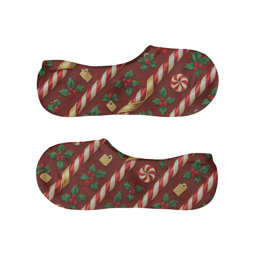 Gilded Peppermint Parade (Candy Canes Edition) soft cotton no-show socks