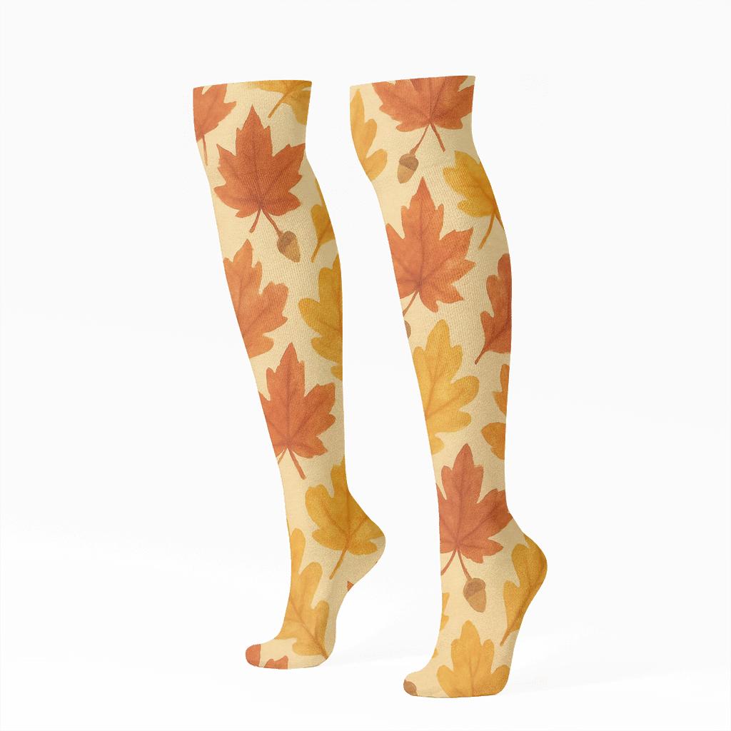 Amber Leaf Drift Lattice unique graphic knee-high socks