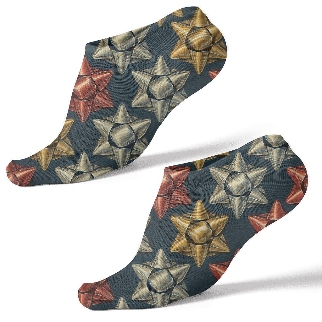 Twinkling-Bow Presents Tessellation On Midnight designer print ankle socks
