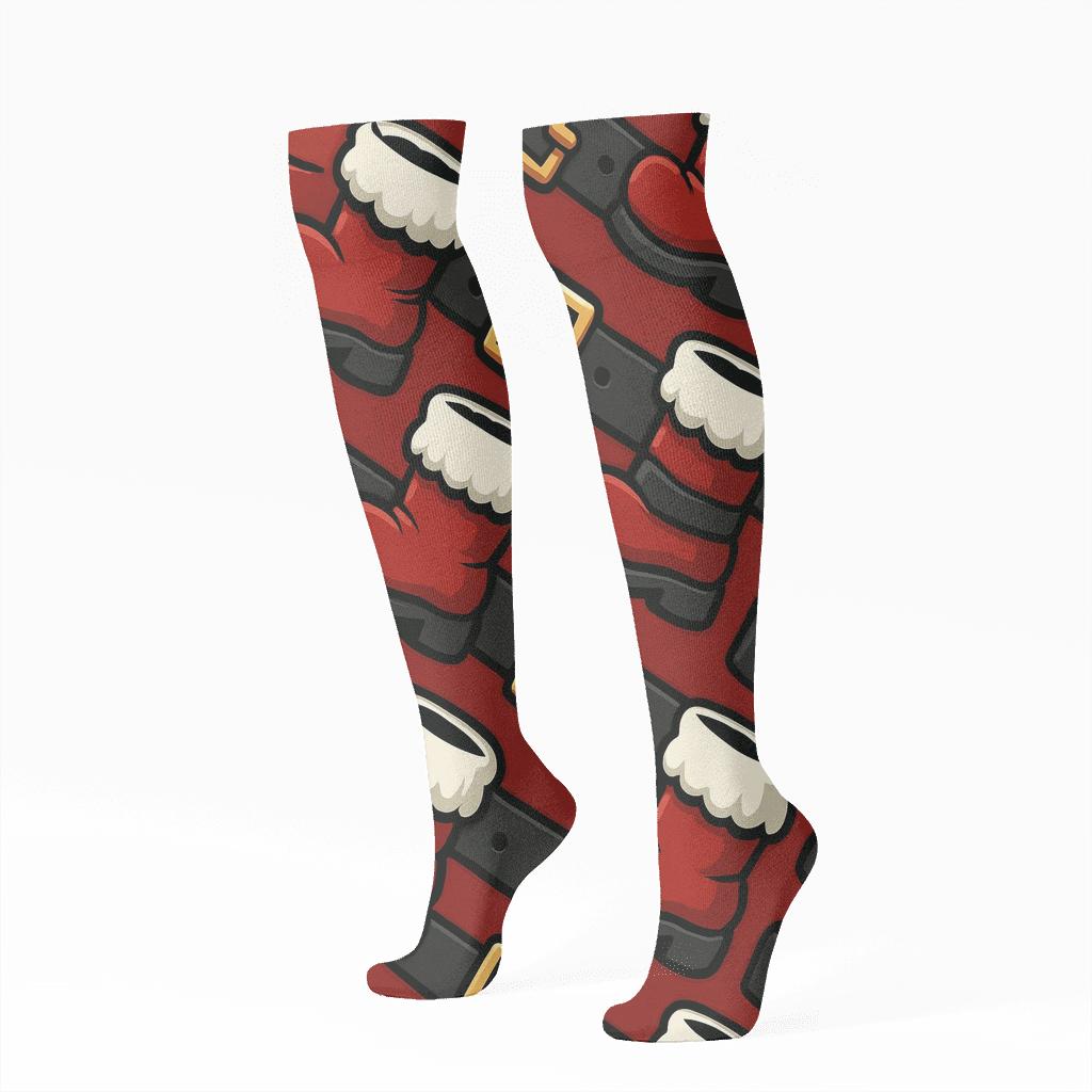 Boots And Belt With Santa Rhythm Repeat comfortable cotton knee-high socks