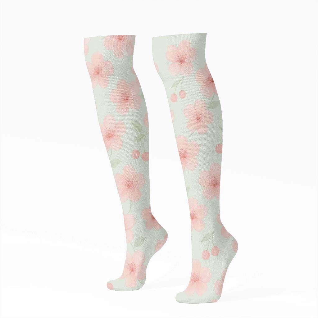 Watercolor Cherry Blossom Drift premium sports knee-high socks