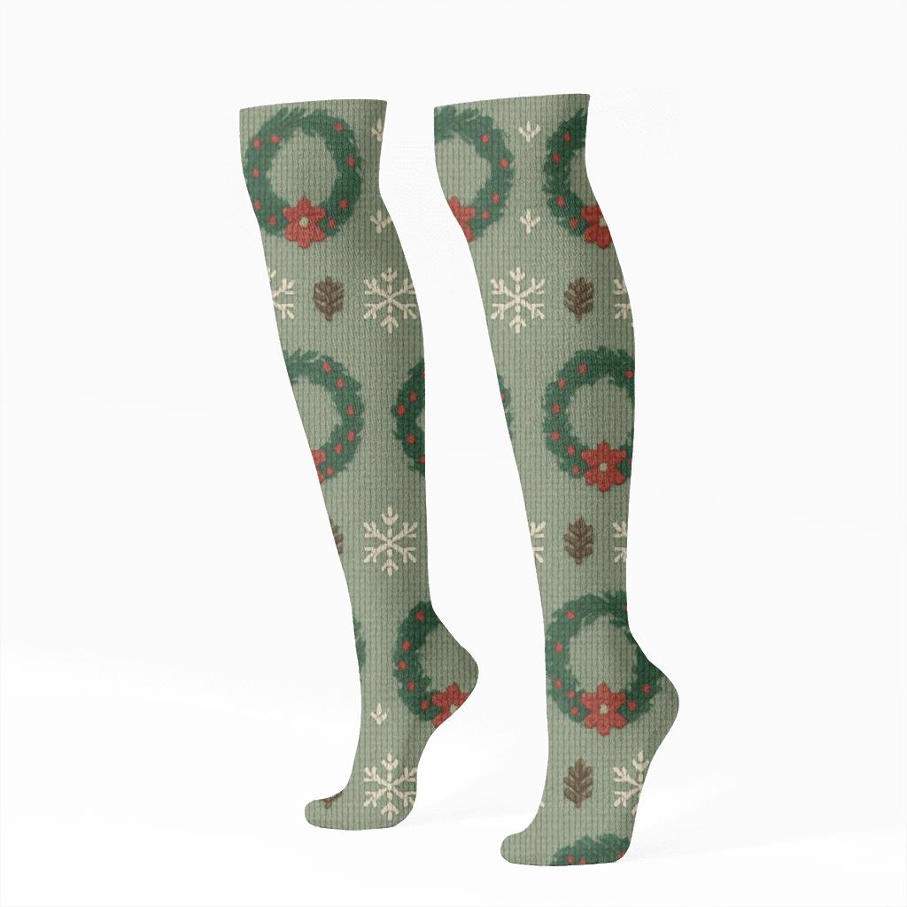 Evergreen Wreath Bloom Band custom knee-high socks