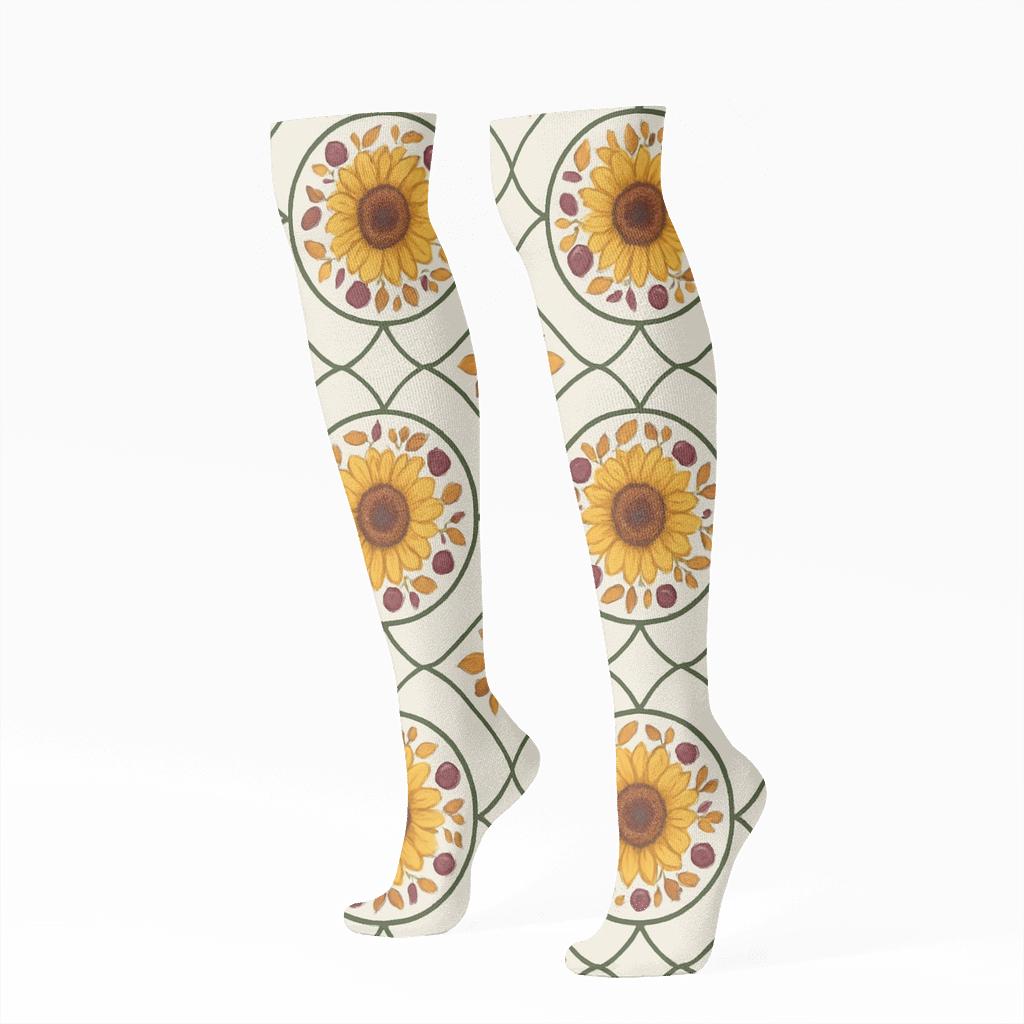 Sunflower Harvest Medallion Lattice soft everyday knee-high socks