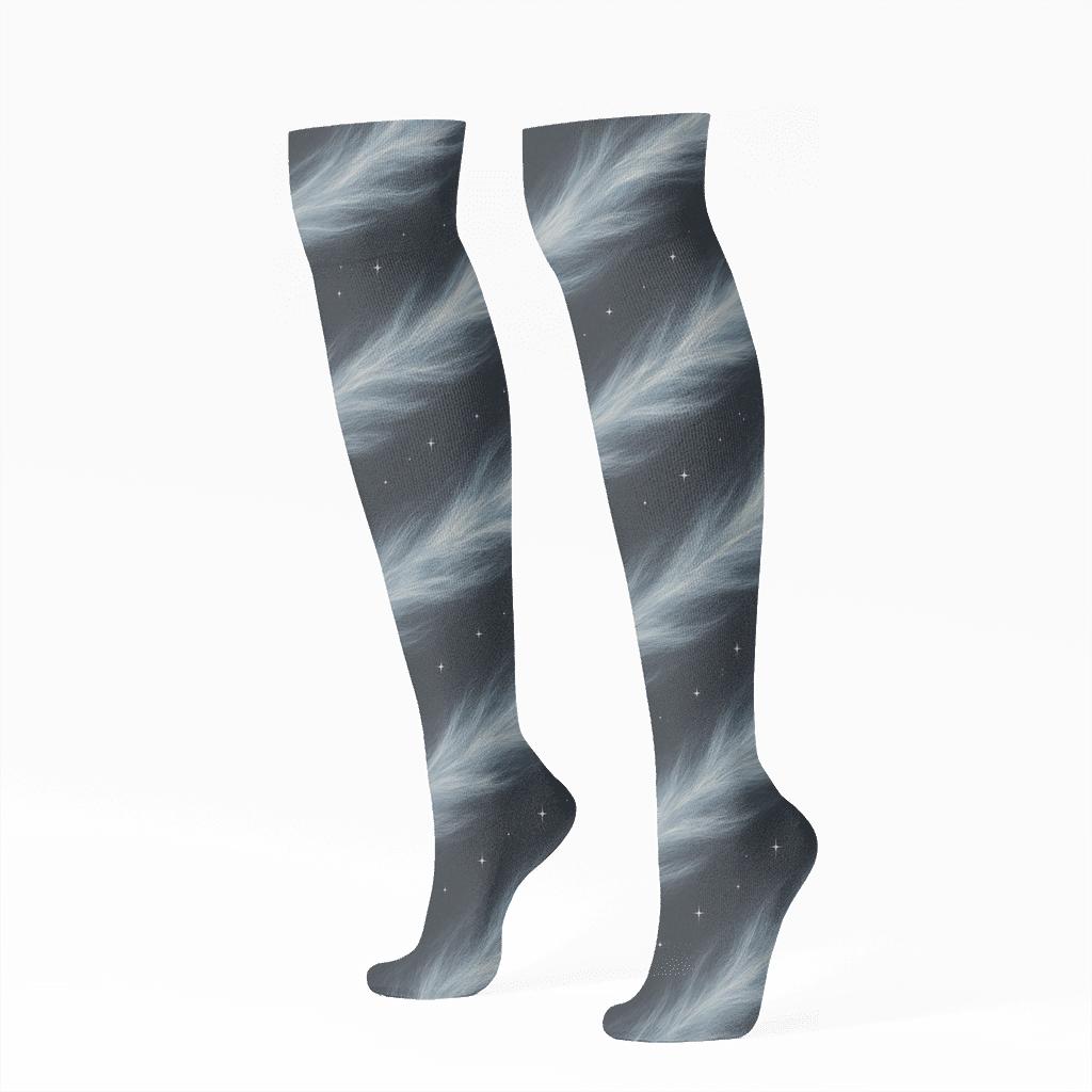 Silver Cirrus Waves On Charcoal soft everyday knee-high socks
