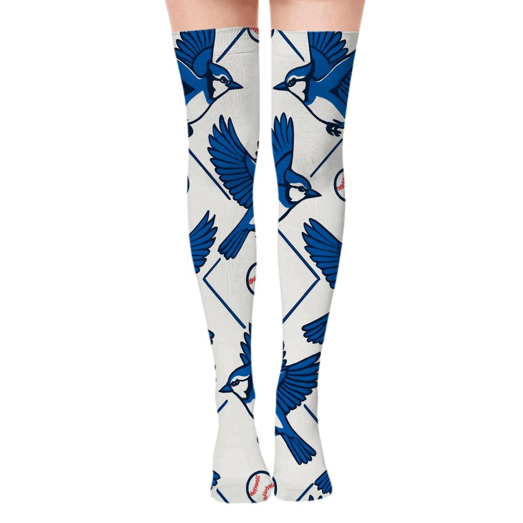 Blue Jays Flight Diamond Pattern premium cozy over-the-knee socks