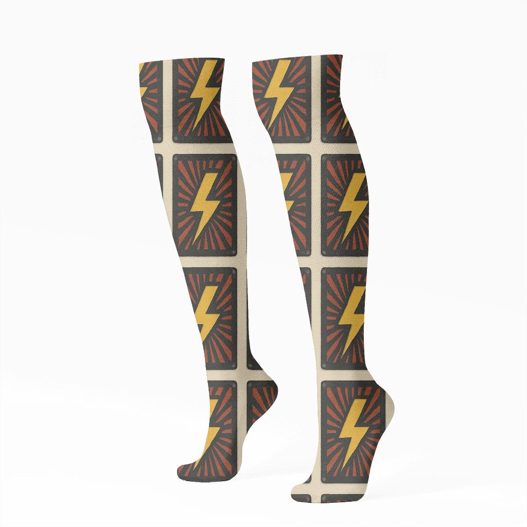 Retro High Voltage Poster Tiles designer print knee-high socks