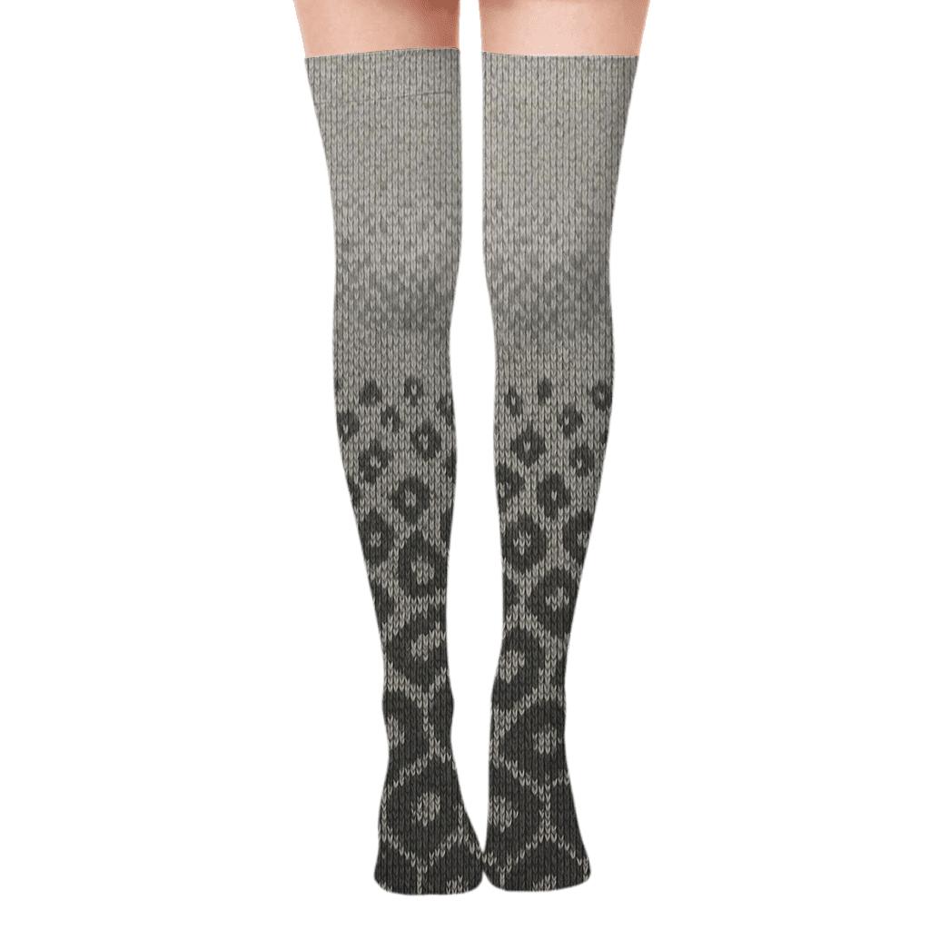 Charcoal Knitted Leopard Fade stylish fashion over-the-knee socks
