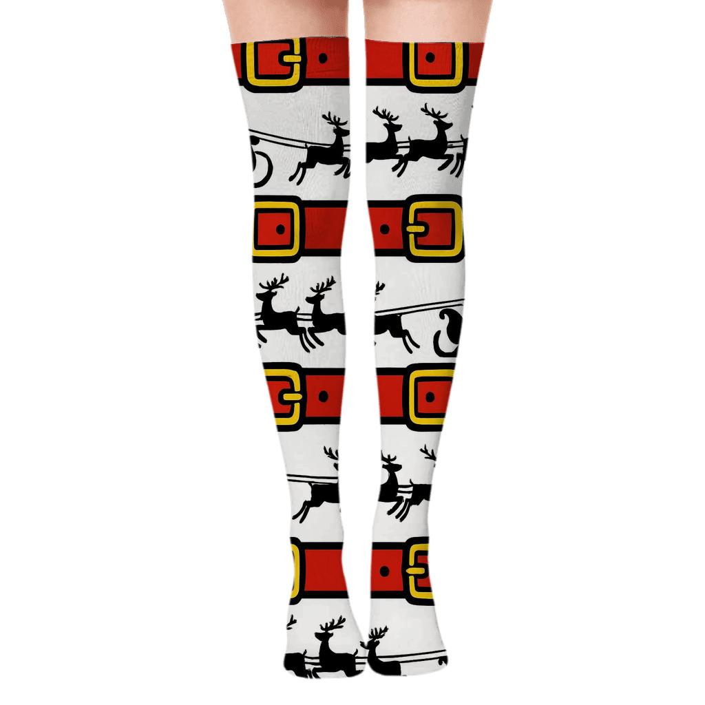 Sleigh Silhouette Santa-Border Wrap soft everyday over-the-knee socks