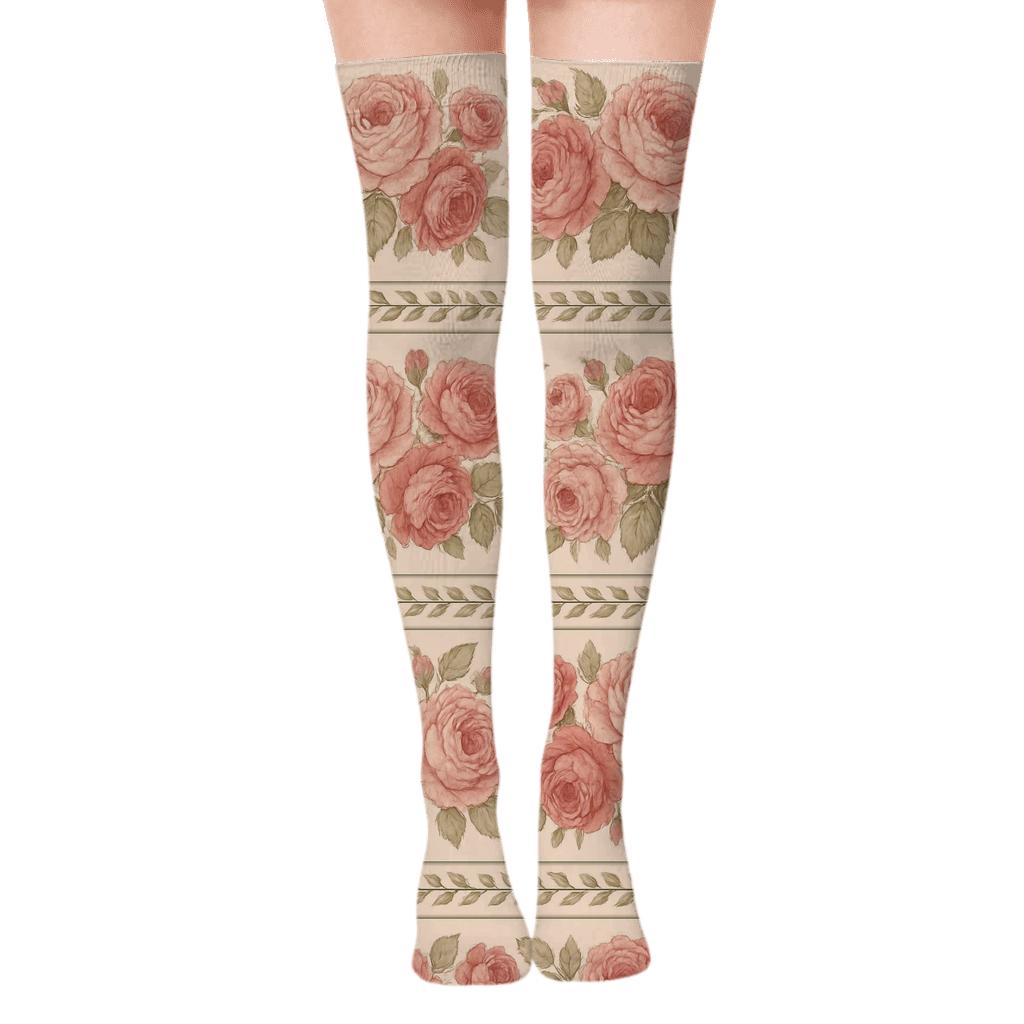 Vintage Rose Bands On Soft Blush Background premium cozy over-the-knee socks