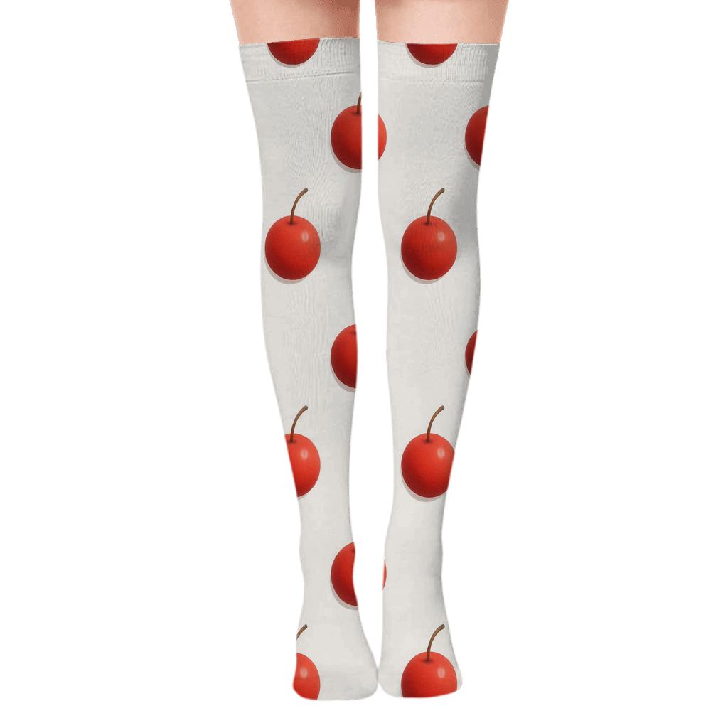 Minimalist Single Cherry Dot Grid trendy patterned over-the-knee socks