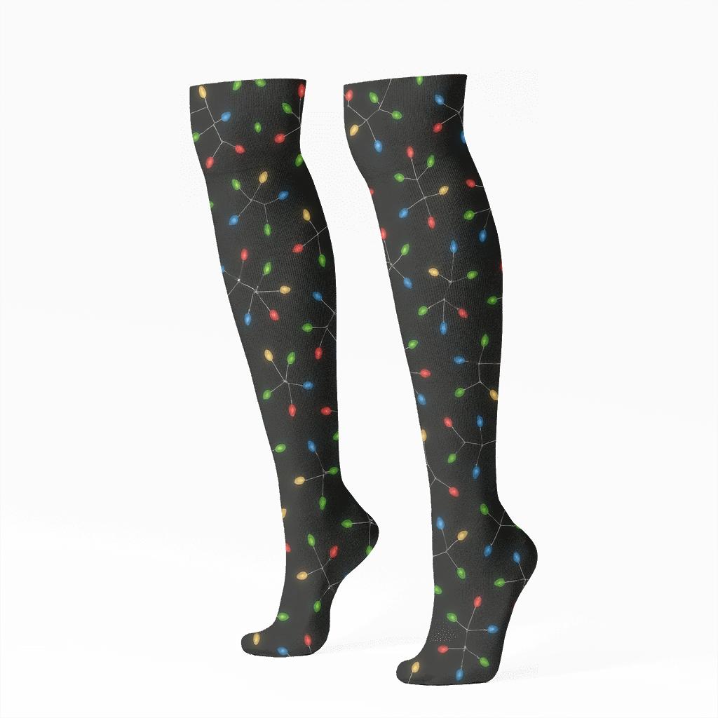 Holiday Lights Constellation Dots On Black stylish athletic knee-high socks