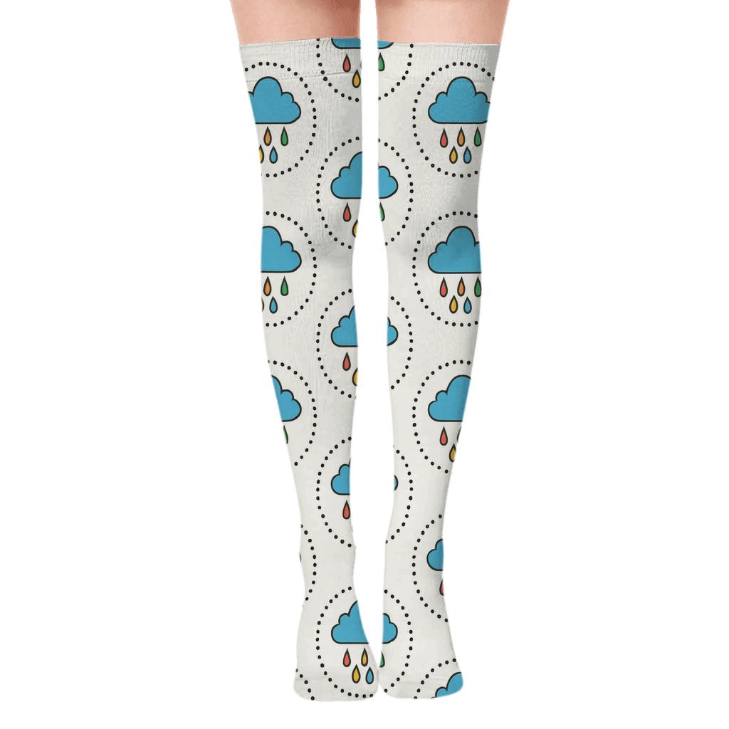 Rainbow Drizzle Cloud Polka soft everyday over-the-knee socks