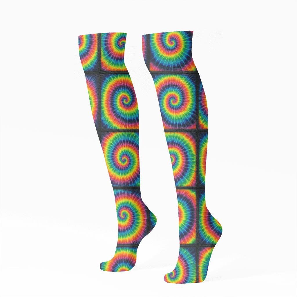 Neon Spiral Whorl Grid On Black Background personalized knee-high socks