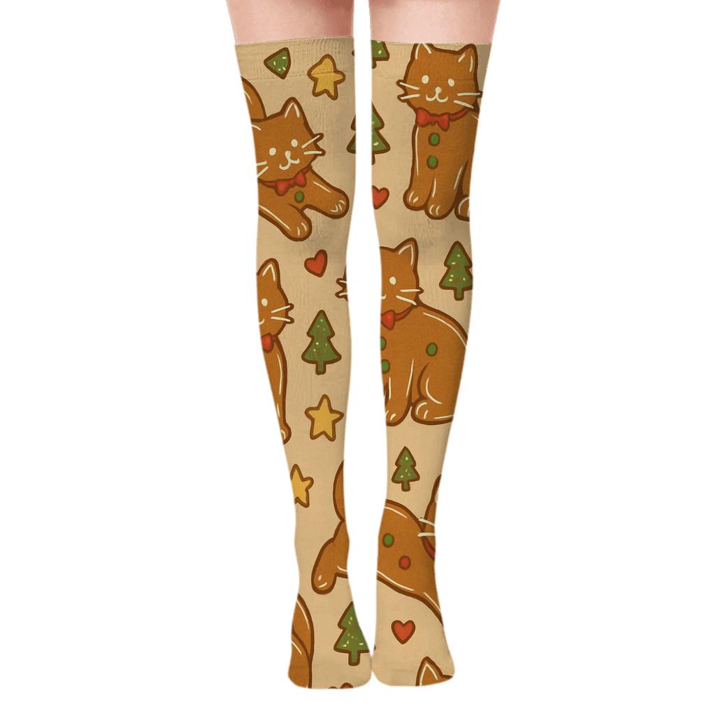 Gingerbread Cat Cookie Scatter custom over-the-knee socks