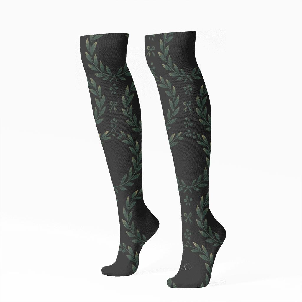 Wreath Laurel Orbit Lattice On Midnight Ground custom knee-high socks