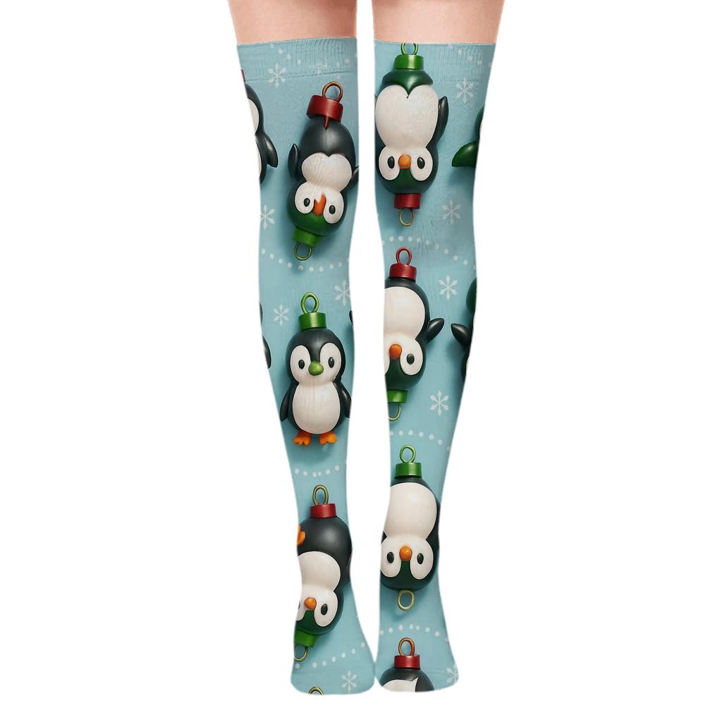 Snowy Penguin Ornament Wave soft everyday over-the-knee socks
