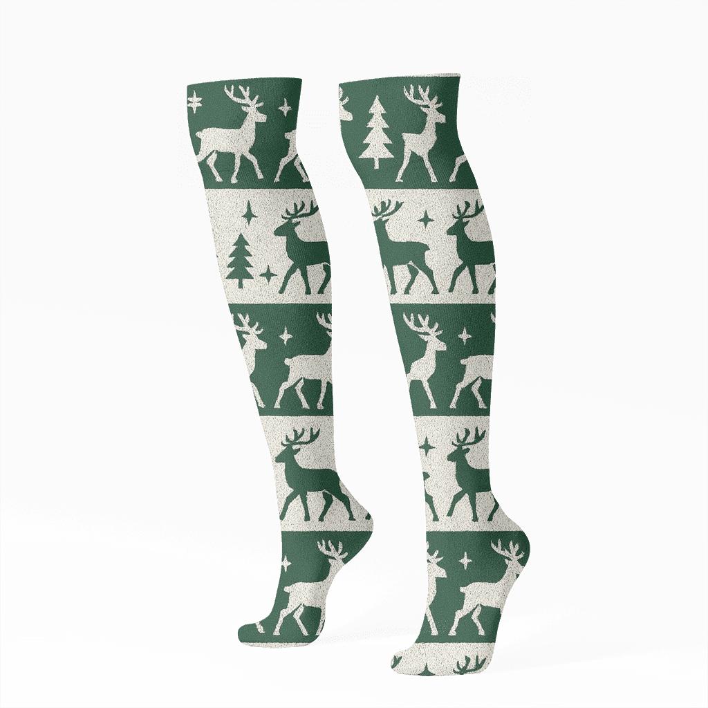 Reindeer Holiday Silhouette Forest Stripe unique graphic knee-high socks