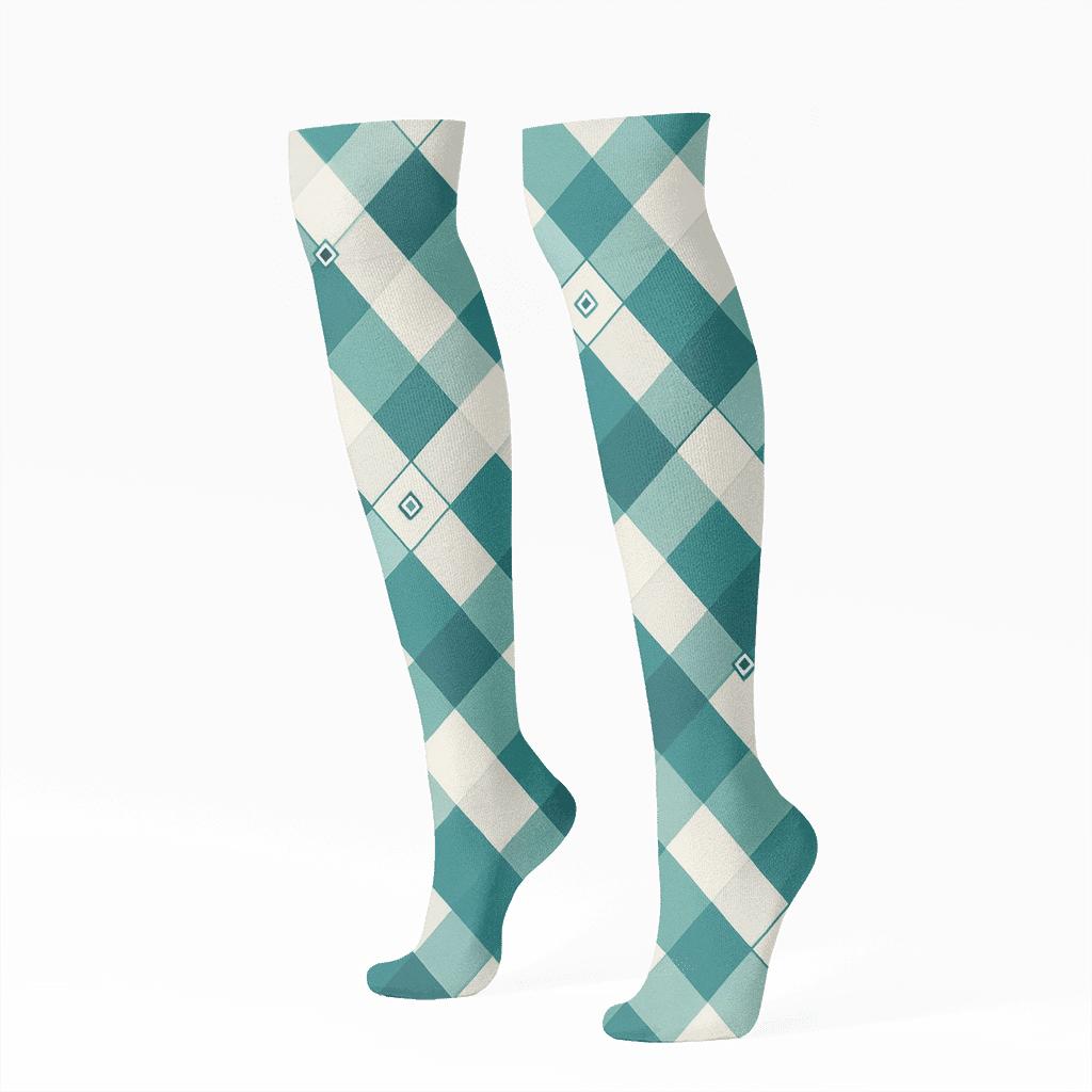Orbiting Diamond Check Cascade soft everyday knee-high socks