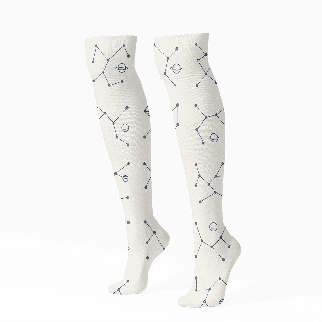 Minimalist Constellation Grid On Ivory comfortable cotton knee-high socks