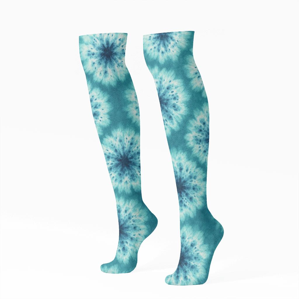 Oceanic Ice Dye Speckle Cloud On Teal Wash personalized knee-high socks