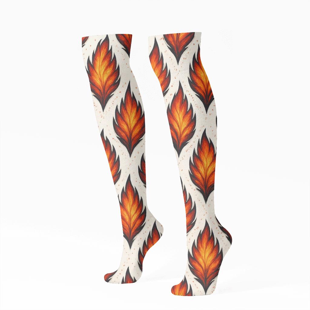 Phoenix Feather Flame Chevron designer print knee-high socks