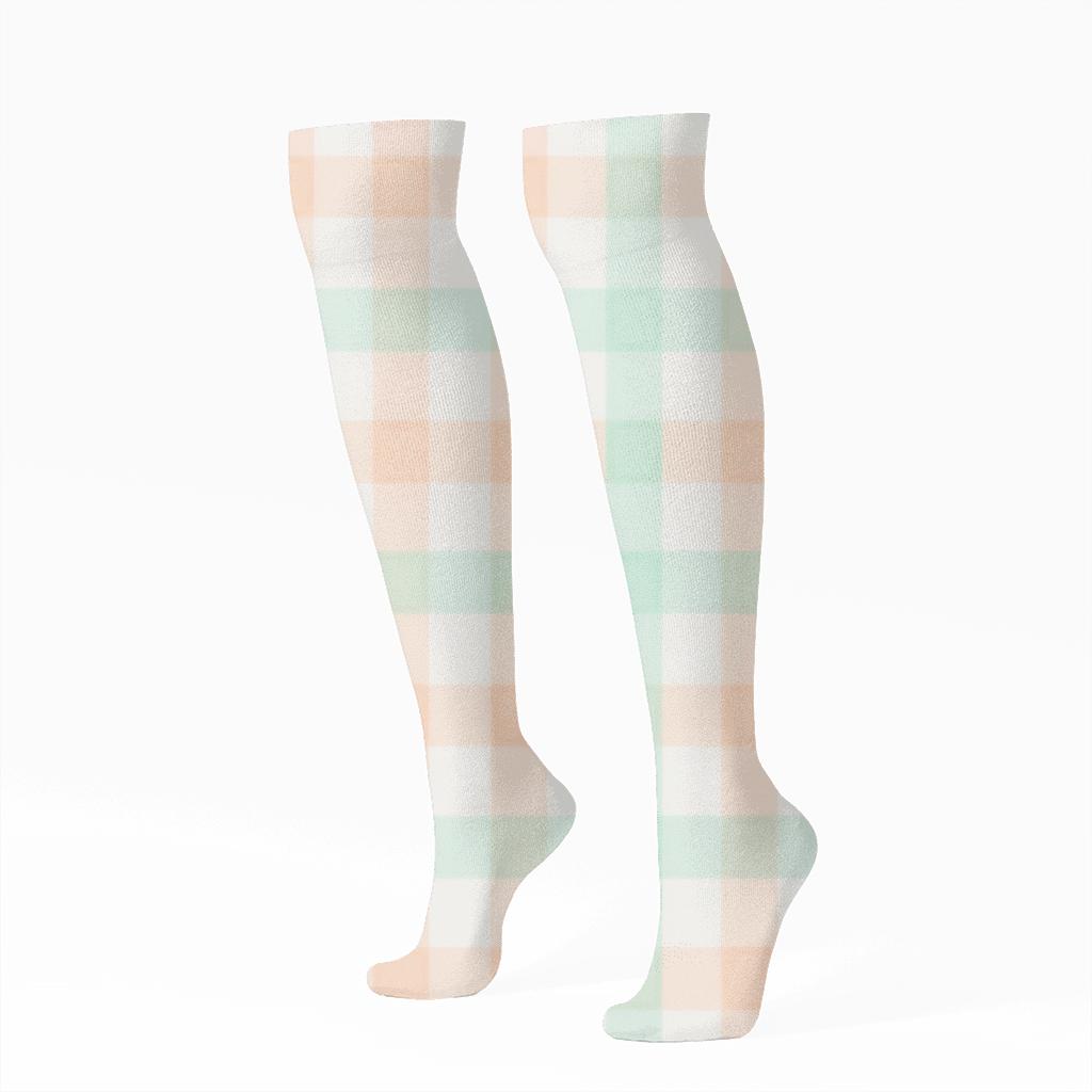 Pastel Gingham Gradient Field unique graphic knee-high socks