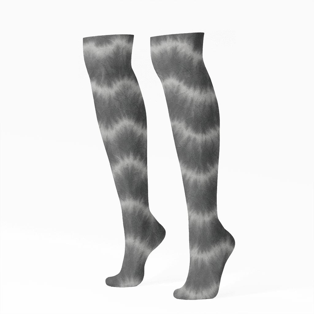 Monochrome Crinkle Wave Bands On Charcoal unique graphic knee-high socks