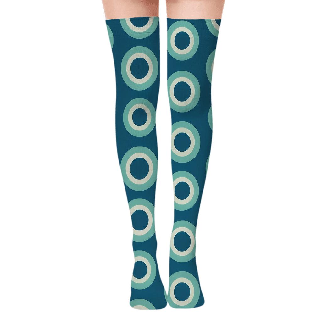 Galaxy Ring Step designer print over-the-knee socks