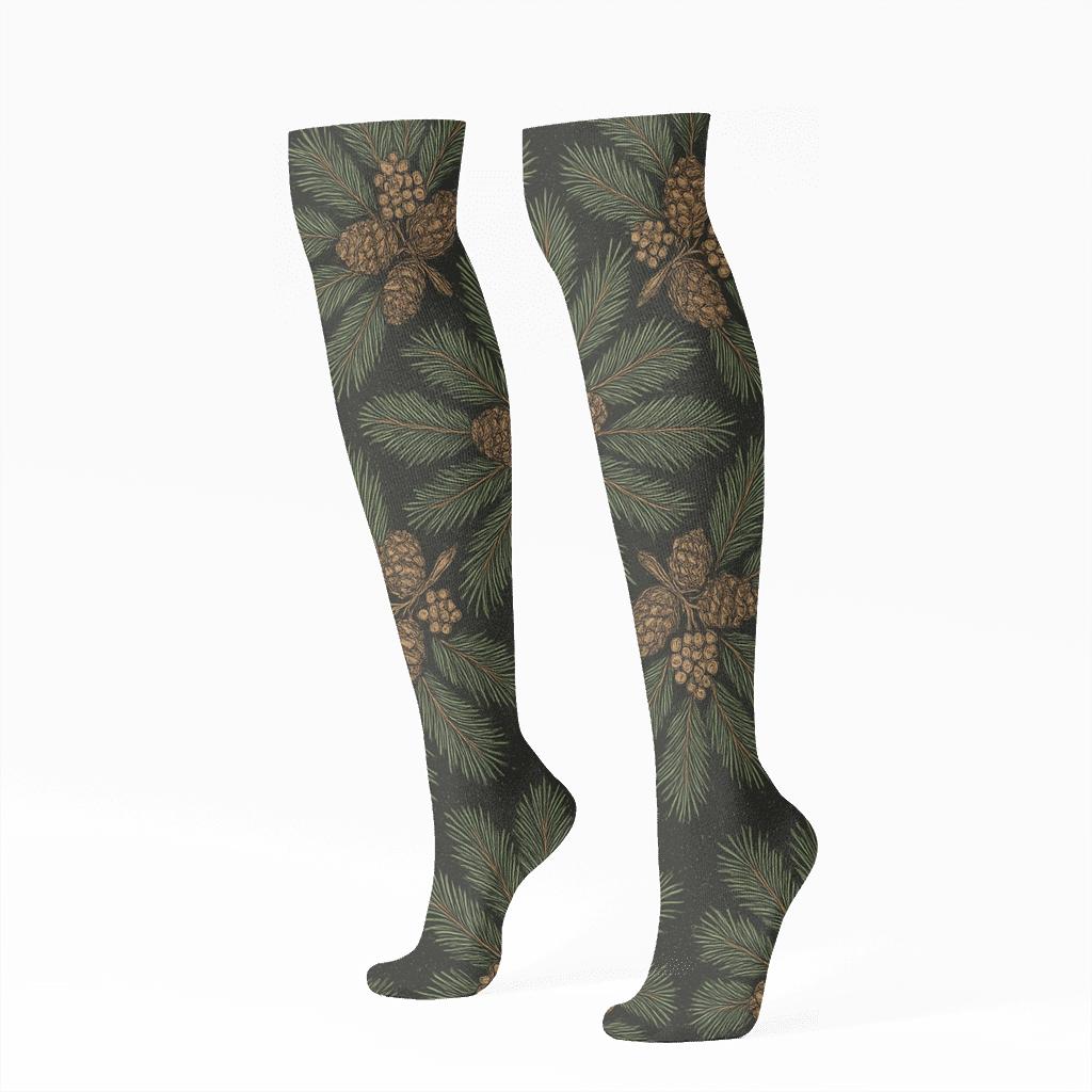 Evergreen-branches Constellation Night Tessellation soft everyday knee-high socks
