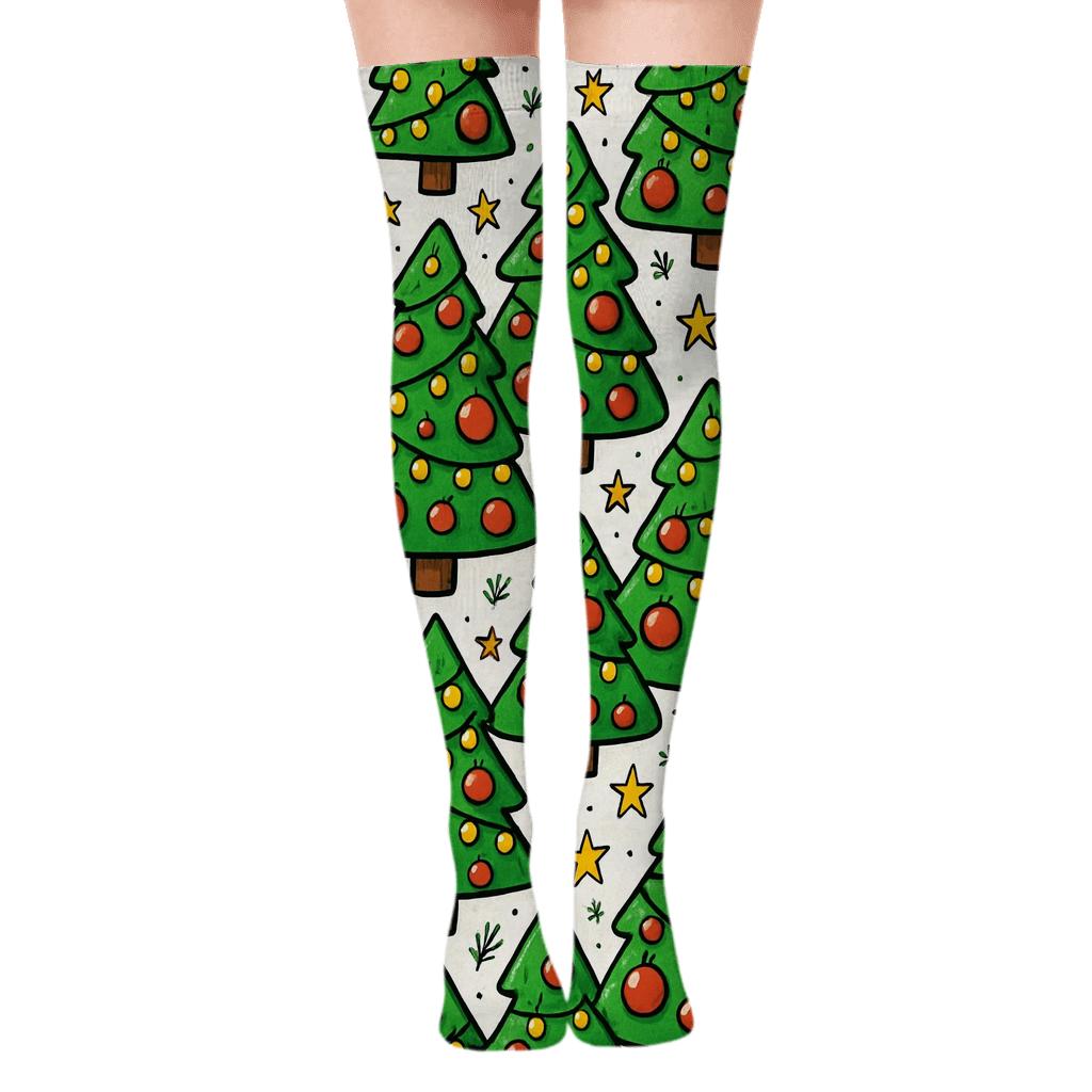 Sparkling Orchard Of Pines With Christmas Tree Highlights stylish fashion over-the-knee socks