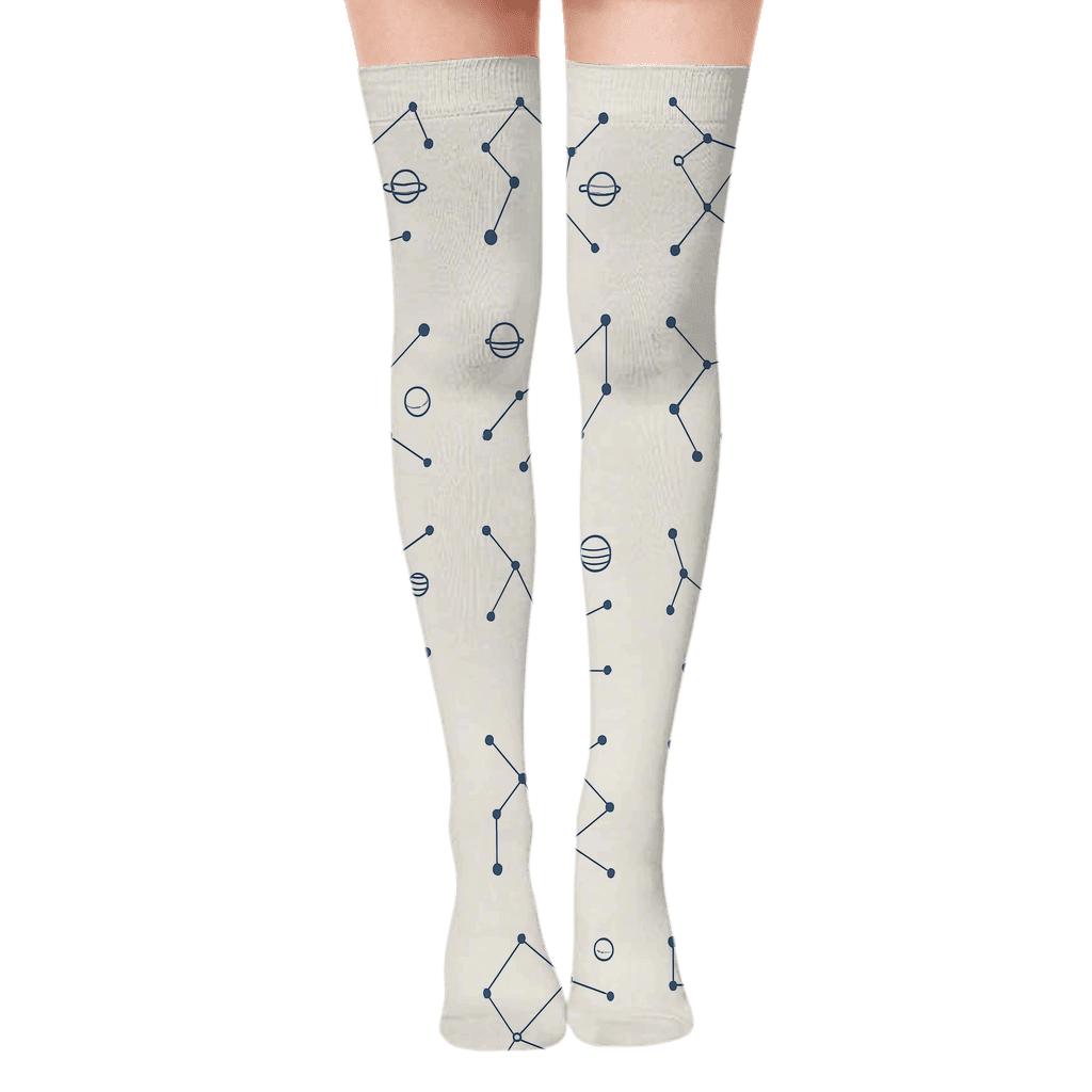 Minimalist Constellation Grid On Ivory soft everyday over-the-knee socks
