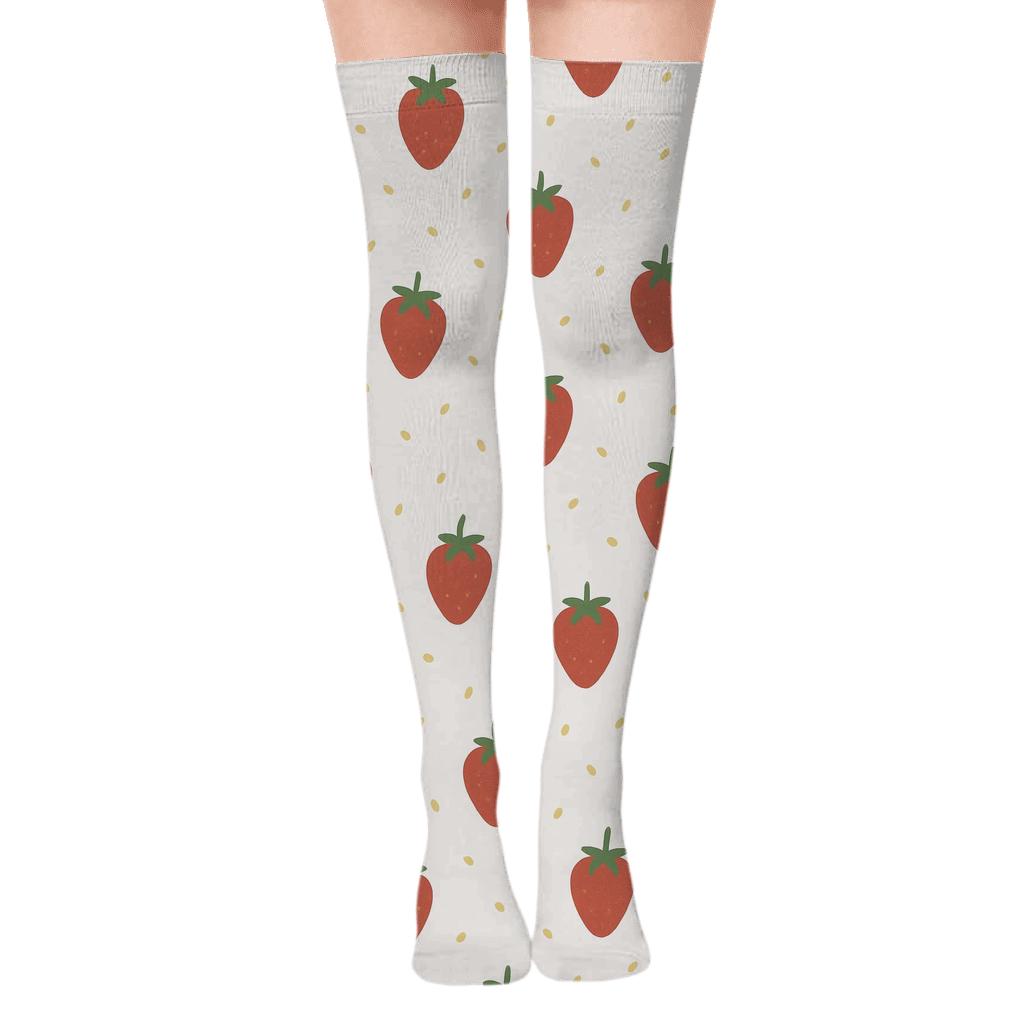 Minimal Strawberry Seed Drift On White custom over-the-knee socks