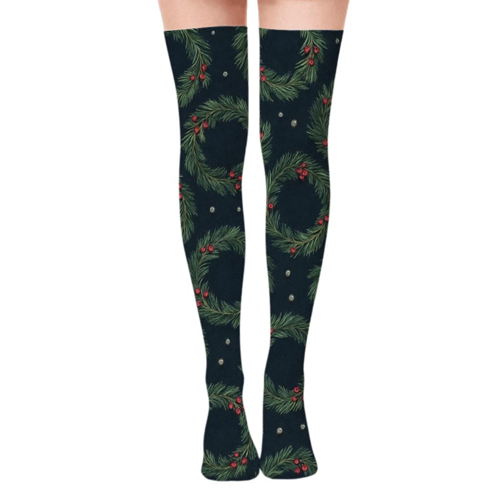 Evergreen Constellation Ring Pattern Wreath comfortable cotton over-the-knee socks