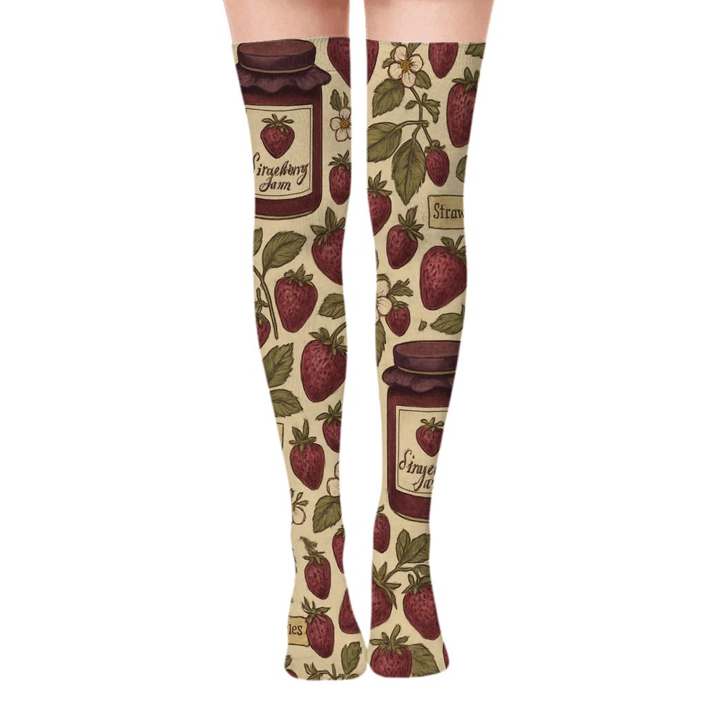 Vintage Strawberry Jam Label Collage stylish fashion over-the-knee socks