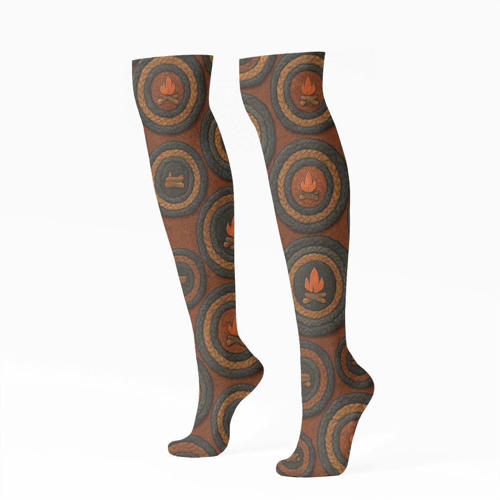 Hearth Rug Medallion-Heart Circles On Deep Copper designer print knee-high socks
