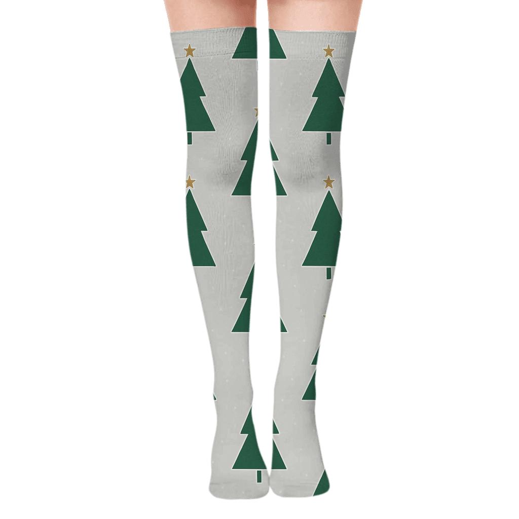 Star Crowned Grove, Subtle Christmas Tree Motif personalized over-the-knee socks