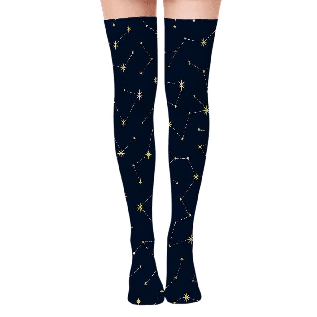 Constellation Pathway Scatter, Star Of Bethlehem Motif designer print over-the-knee socks