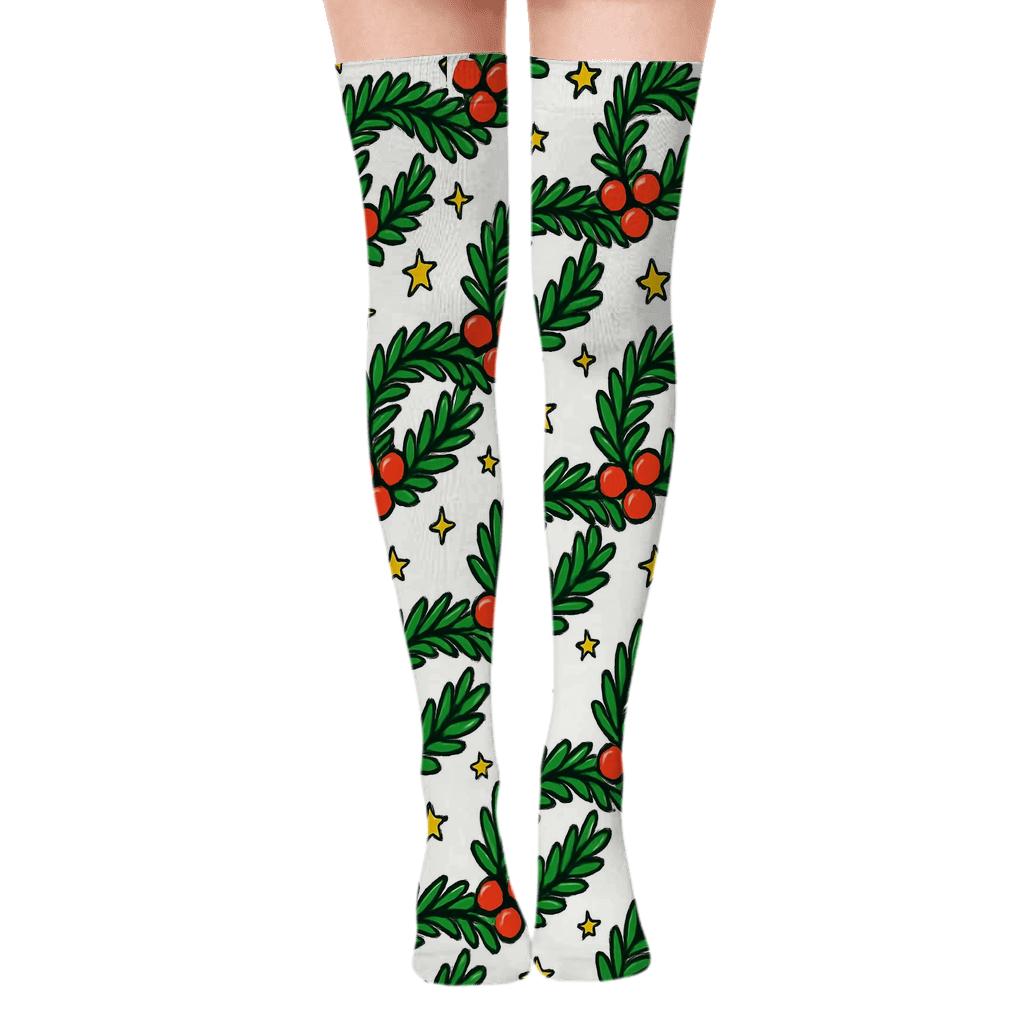 Snowfield Garland With Evergreen Branches Accents custom over-the-knee socks