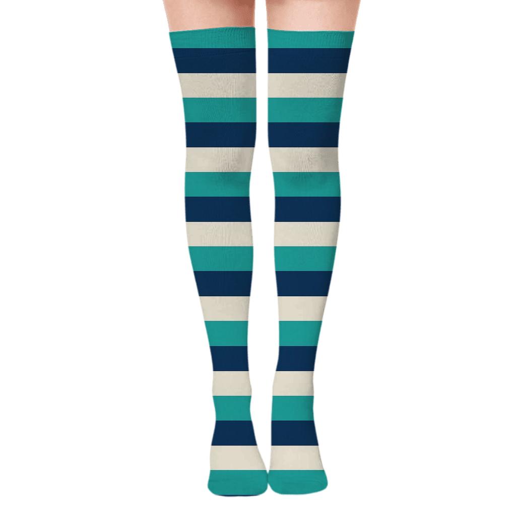 Spectral Line Banding comfortable cotton over-the-knee socks