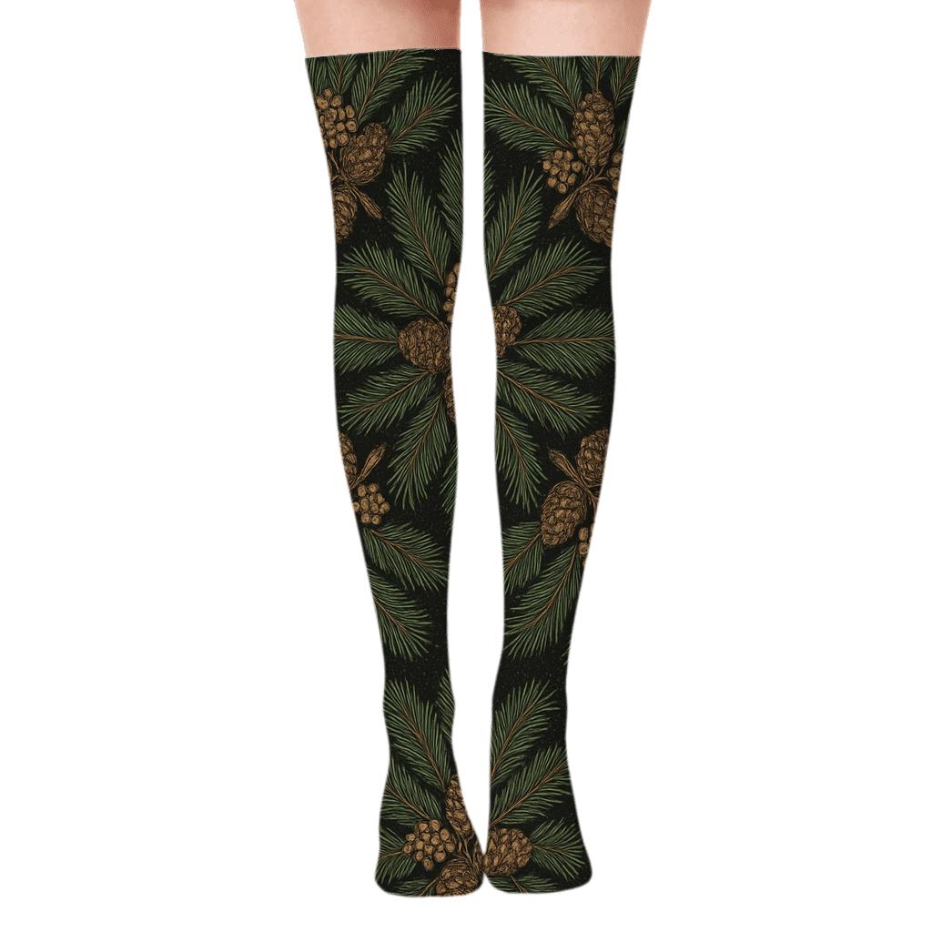 Evergreen-branches Constellation Night Tessellation soft everyday over-the-knee socks