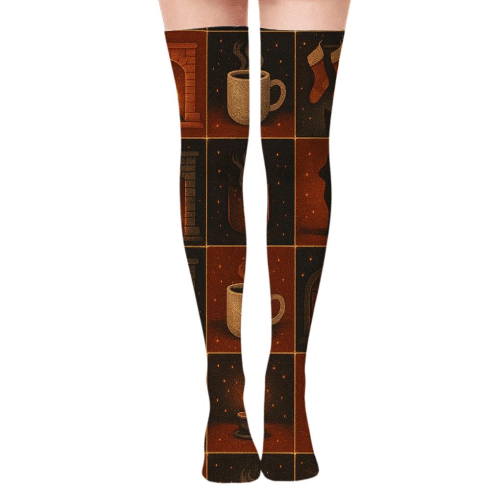 Hearthside-Glow Fireplace Tapestry Tiles soft everyday over-the-knee socks
