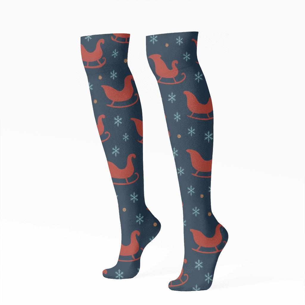 Sleigh Parade Silhouettes On Midnight Snowfield premium sports knee-high socks