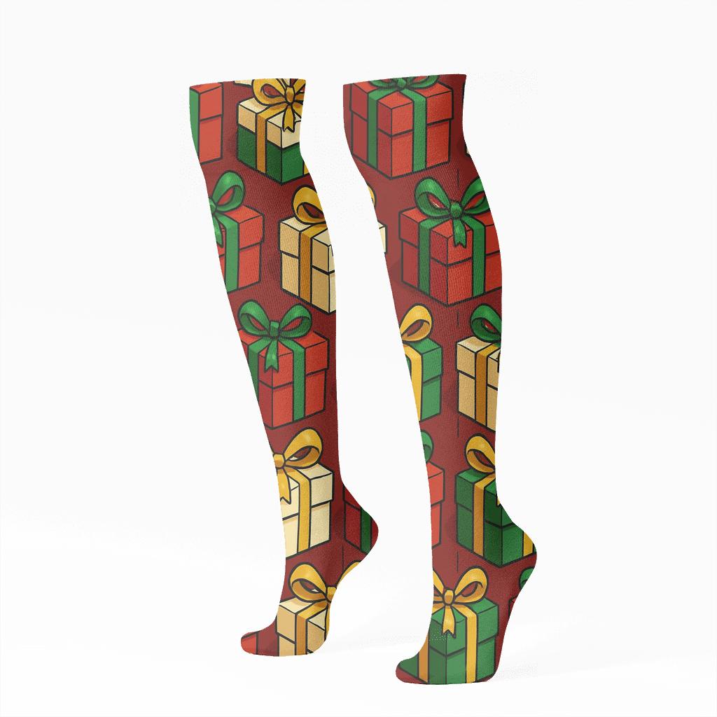 Presents Parade Ribbon Grid custom knee-high socks