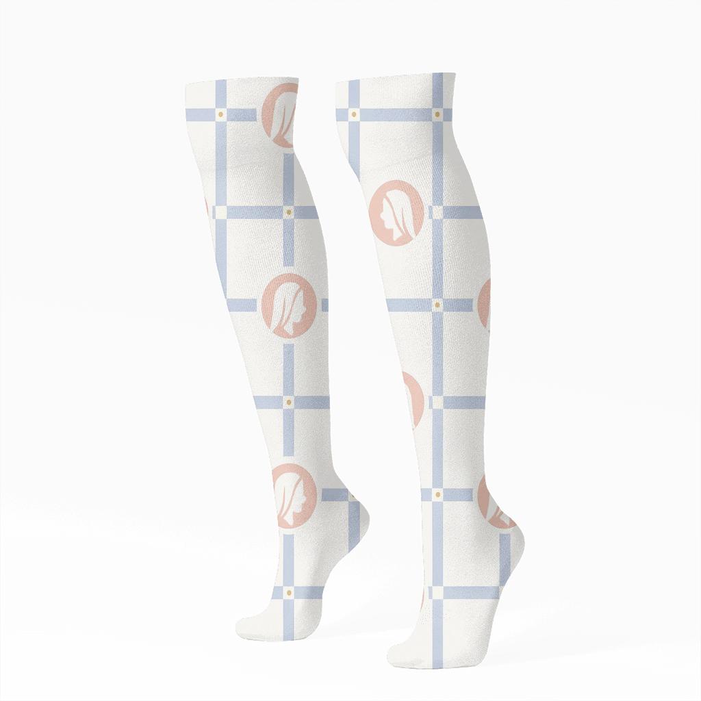 Ribbon Lattice With Mary Silhouettes stylish athletic knee-high socks