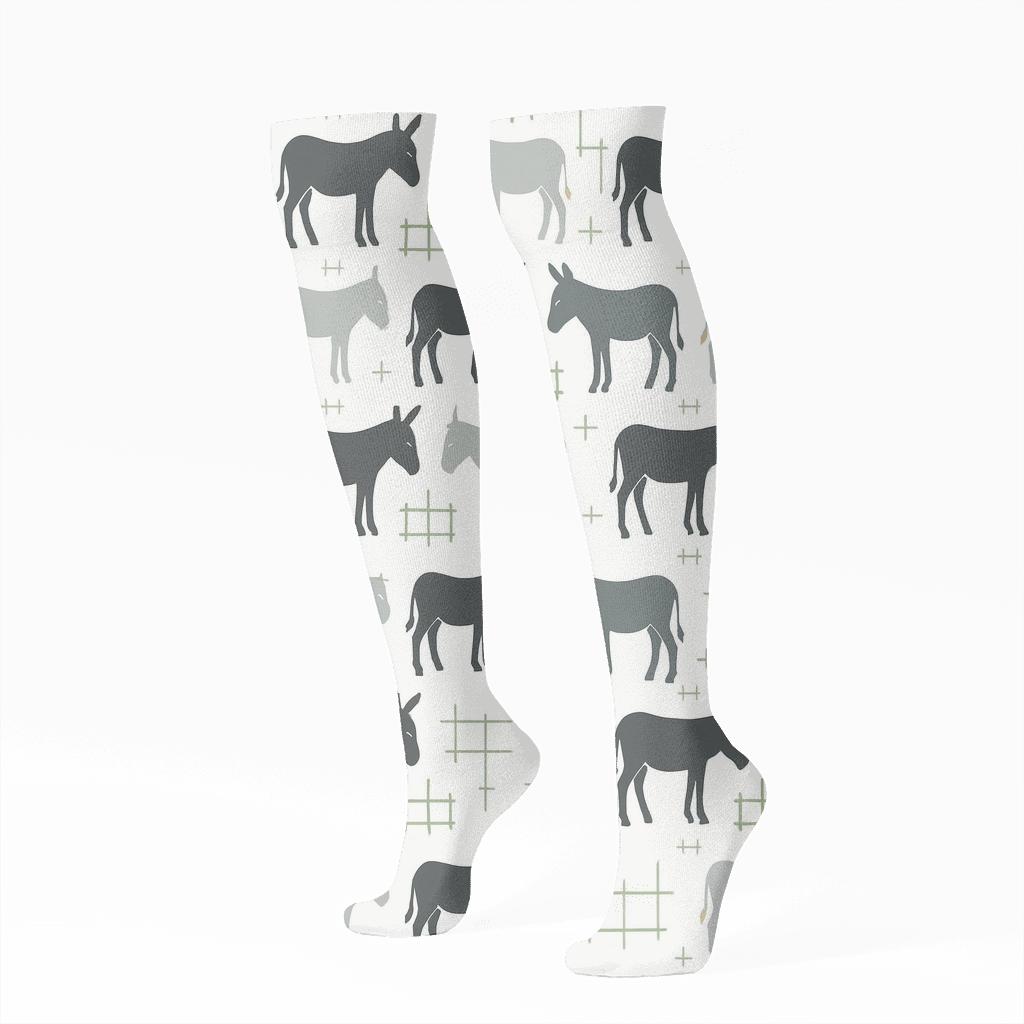 Pasture Silhouette Grid With Donkey Rhythm trendy patterned knee-high socks
