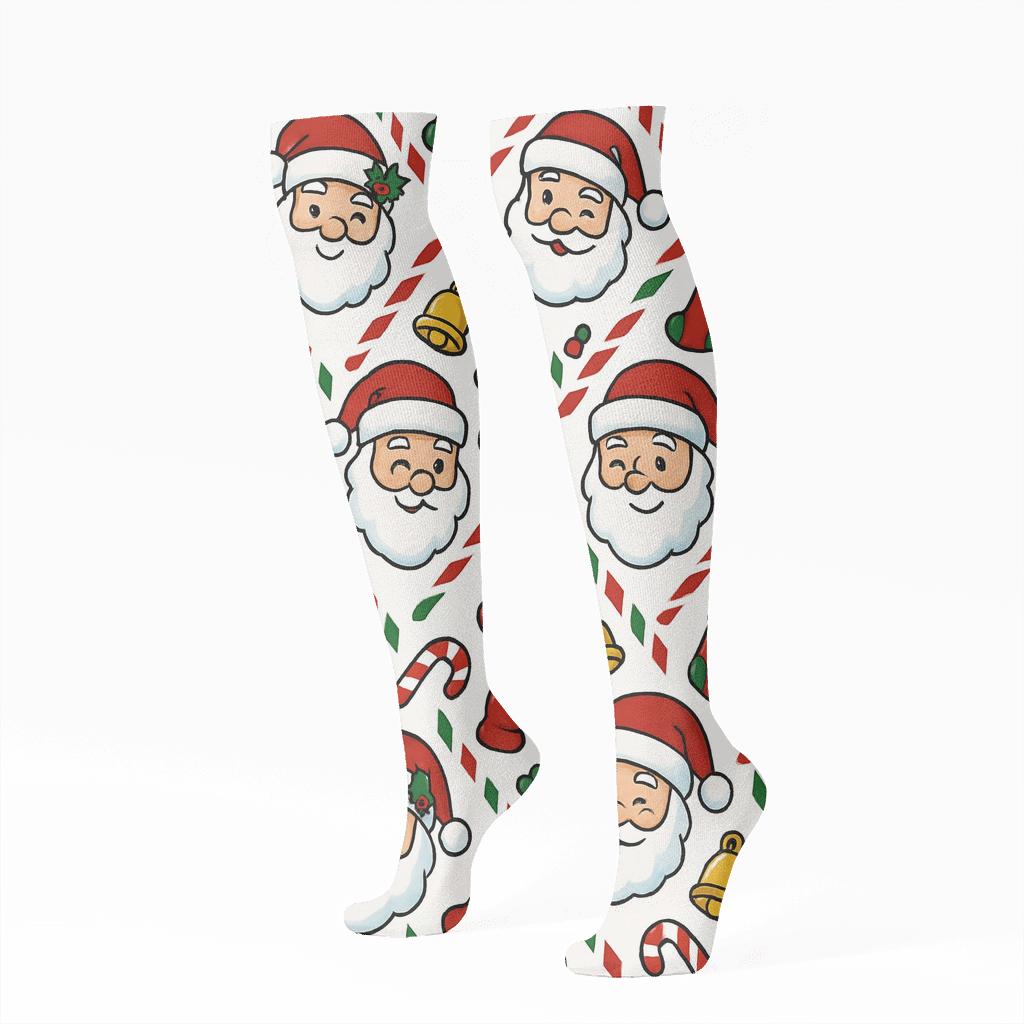 Candy Cane Parade With Santa Claus Motif custom knee-high socks