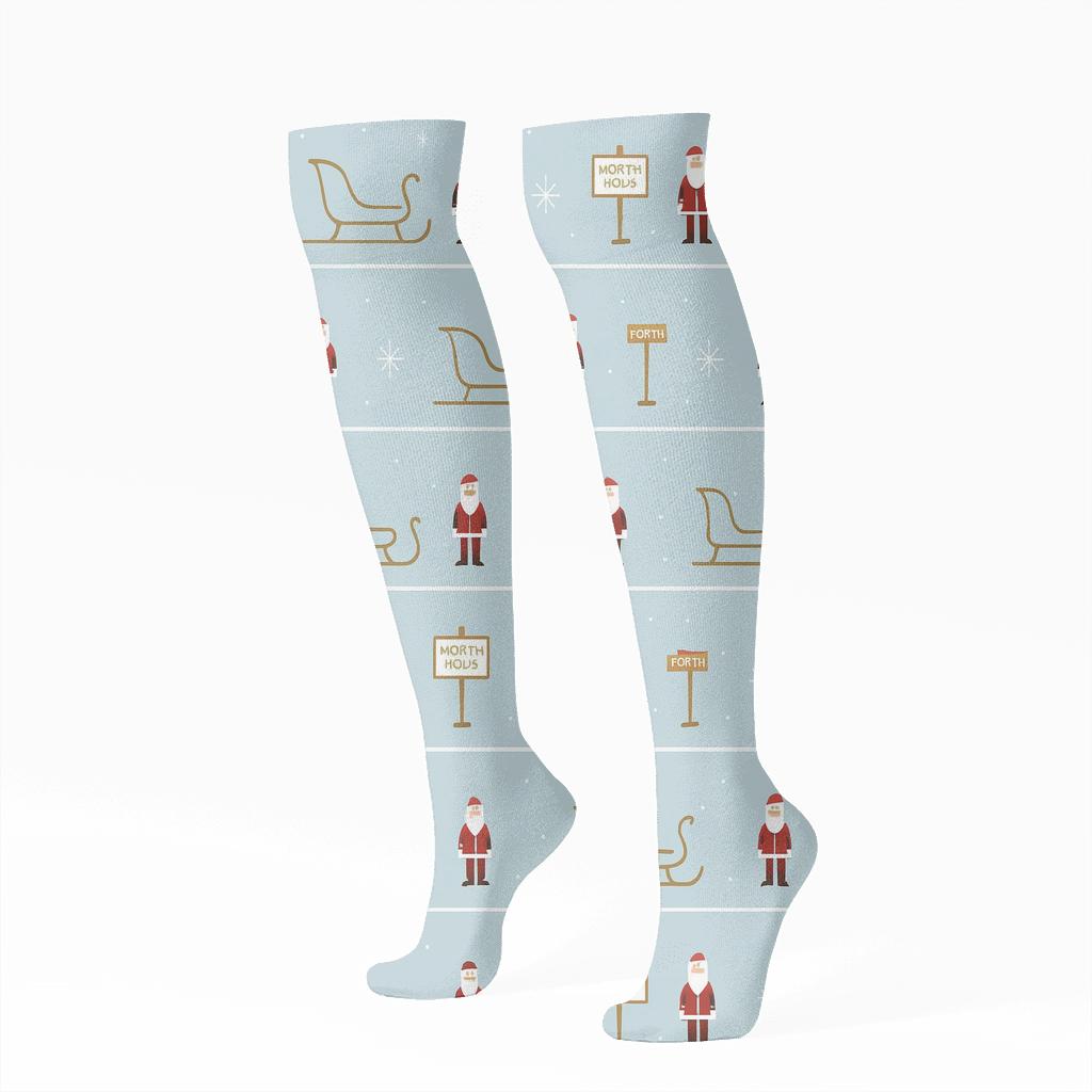 Polar Sleigh Band Santa Claus Edition designer print knee-high socks
